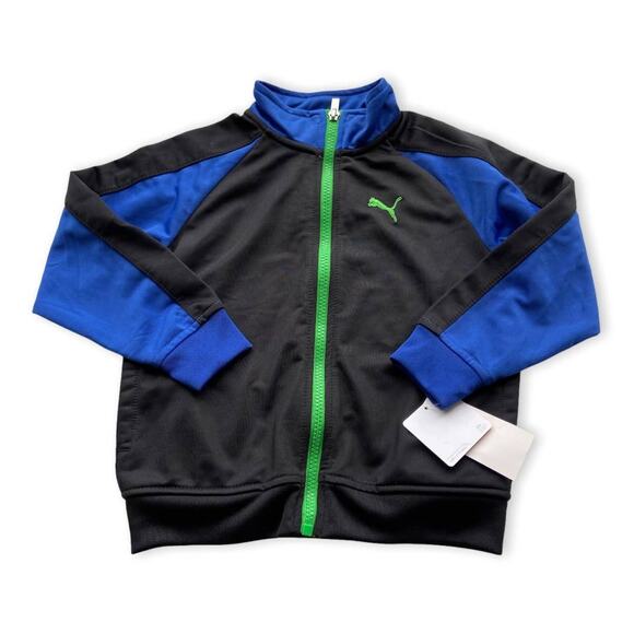 Puma Boys Jacket Size 4 Black Blue Green Zip Front Track Style NEW - Picture 4 of 8